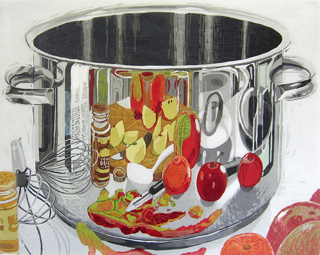 artenpedia's tweet image. Cooking Jam  -  Teija Lehto, 2016

Finnish,b.1965-

Woodcut,61 x 77 cm.
