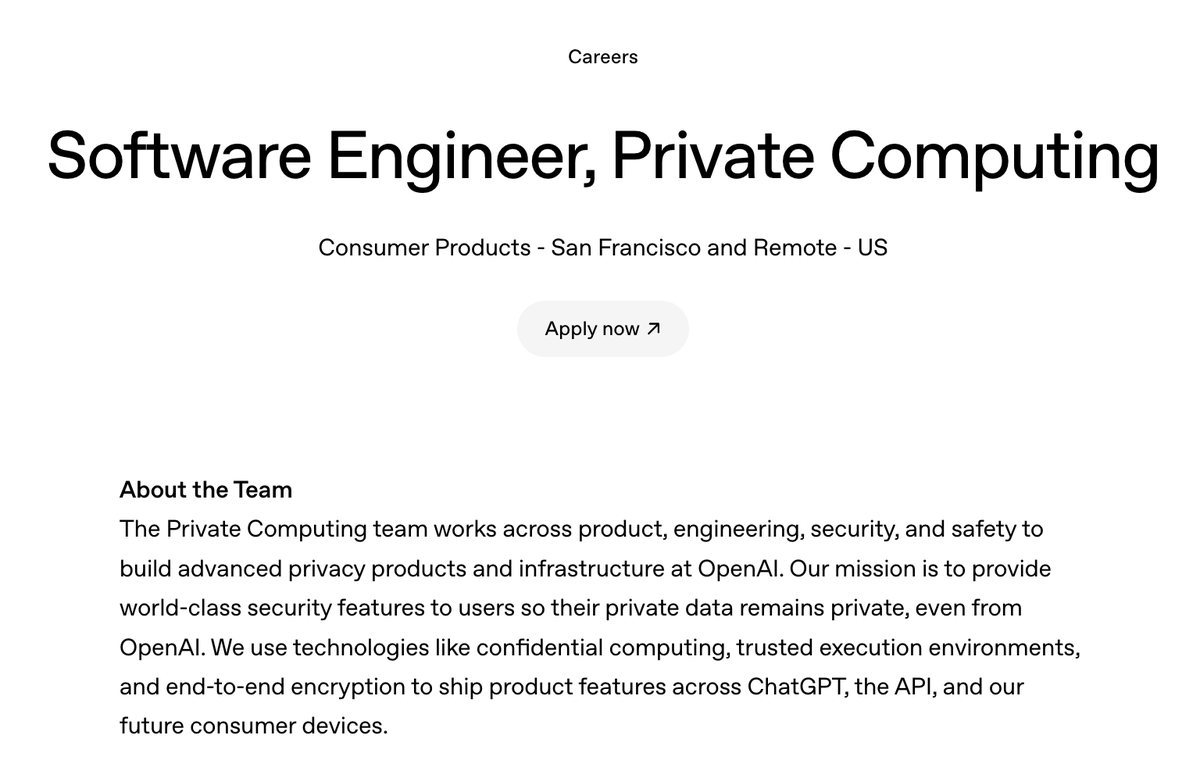 athyuttamre's tweet image. We're at a pivotal moment in AI privacy.

Billions of users trust AI with their personal information, millions of businesses are sharing confidential IP, and future consumer devices require a thoughtful approach to privacy and safety.

@OpenAI is looking for founding PMs and…