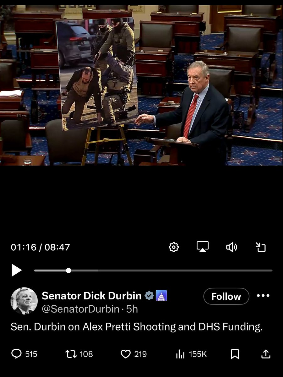 EricTeetsel's tweet image. I can’t believe it, but it’s real. ⁦@SenatorDurbin⁩ actually used the fake AI image from Minnesota on the Senate floor. Did no one notice the alleged ICE officer is missing a head?!