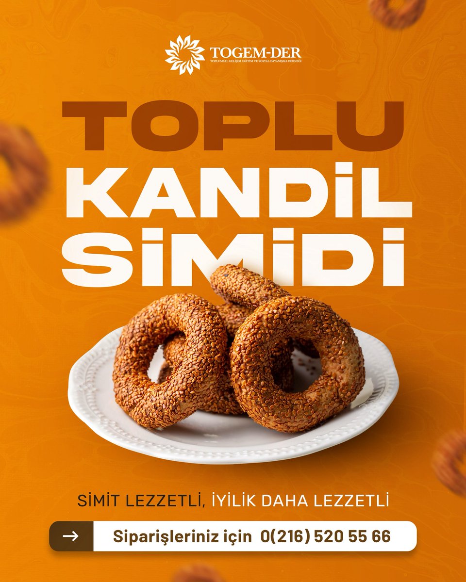 togemder's tweet image. Simit Lezzetli, İyilik Daha Lezzetli

Toplu kandil simidi siparişleriniz iyiliğe vesile olsun.

Berat Kandiliniz bereketli olsun!

0(216) 520 55 66