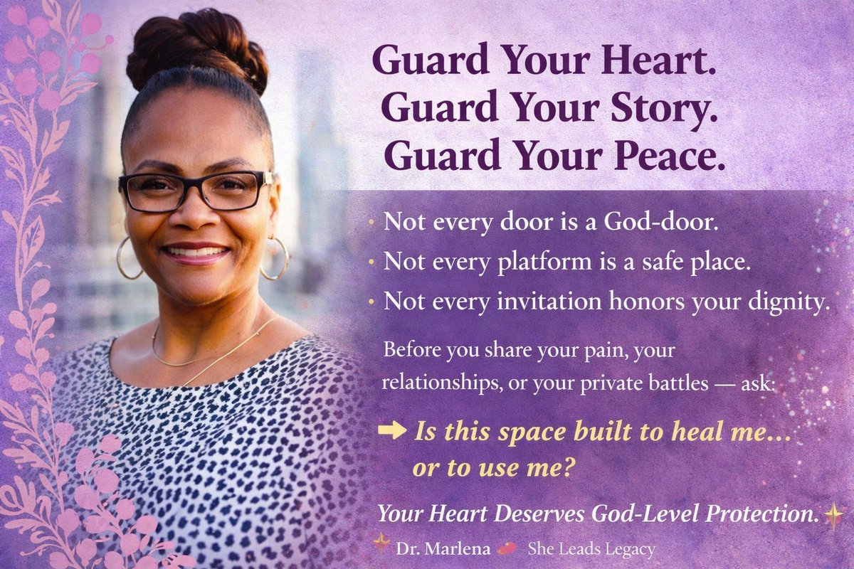 Guard your heart. Guard your story. Guard your peace.

Not every door is a God-door.
Not every platform is safe.
Not every invitation honors your dignity.

Before you share your pain, ask:
👉 Is this built to heal me… or to use me?
Your heart deserves God-level protection. ✨