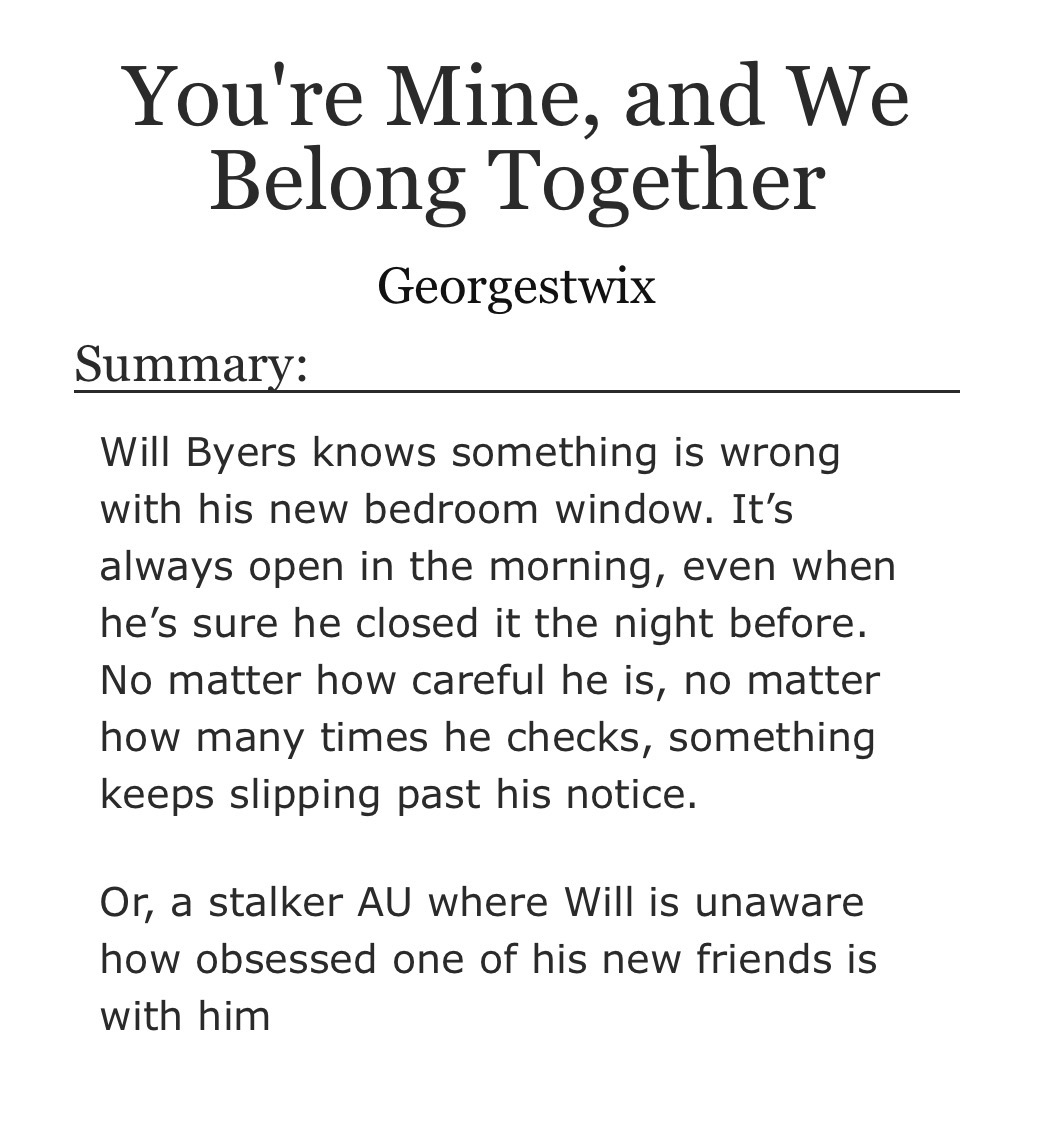 georgestwix's tweet photo. ~ Byler Stalker AU ~

'You're Mine, and We Belong Together' by Georgestwix

https://t.co/dgUOTk701r https://t.co/eoB474RhzO