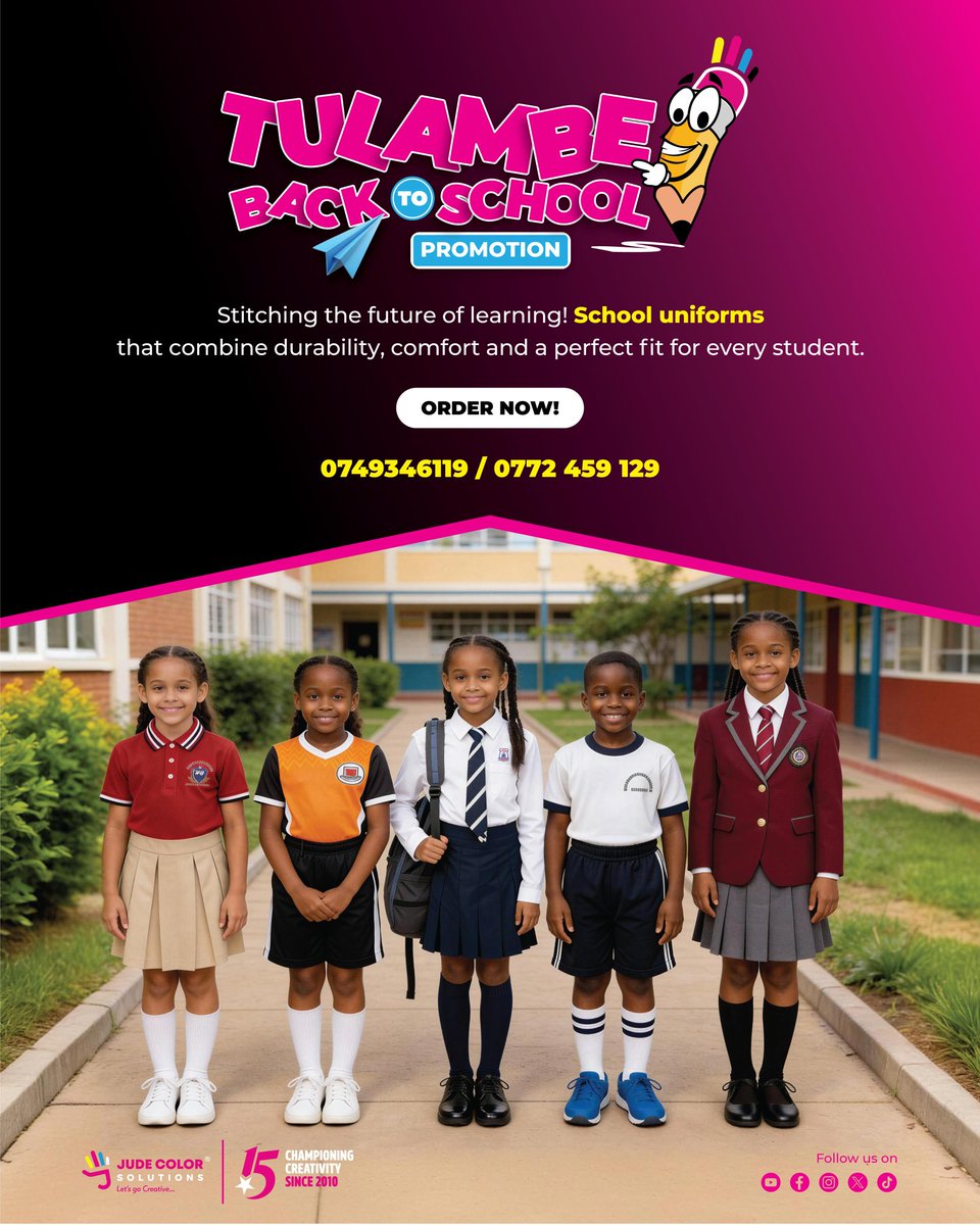 jude_color's tweet photo. Tulambe Back to School!
Precision. Comfort. Style. 
At Jude Color Solutions, every stitch tells a story of quality.
Back to School just got better!
 Call us today: 0749346119 | 0772 459 129 https://t.co/PtDOfloYxV