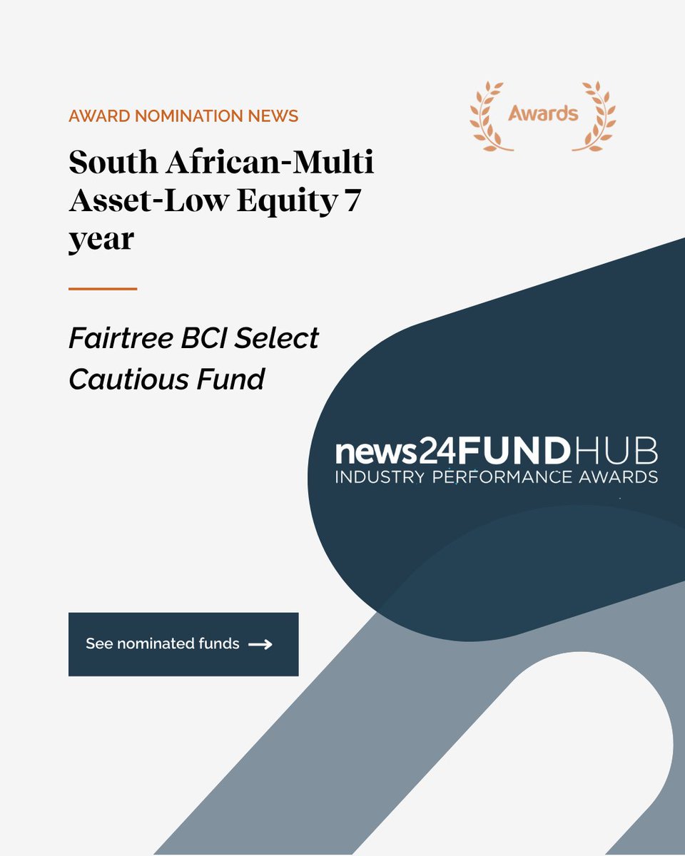 FairtreeGroup's tweet image. Fairtree is honoured to receive two nominations for the News24 FundHub Industry Performance Awards 2026. These nominations celebrate consistent performance across multiple categories and time horizons.

Congratulations to the Fairtree team for their commitment to excellence.