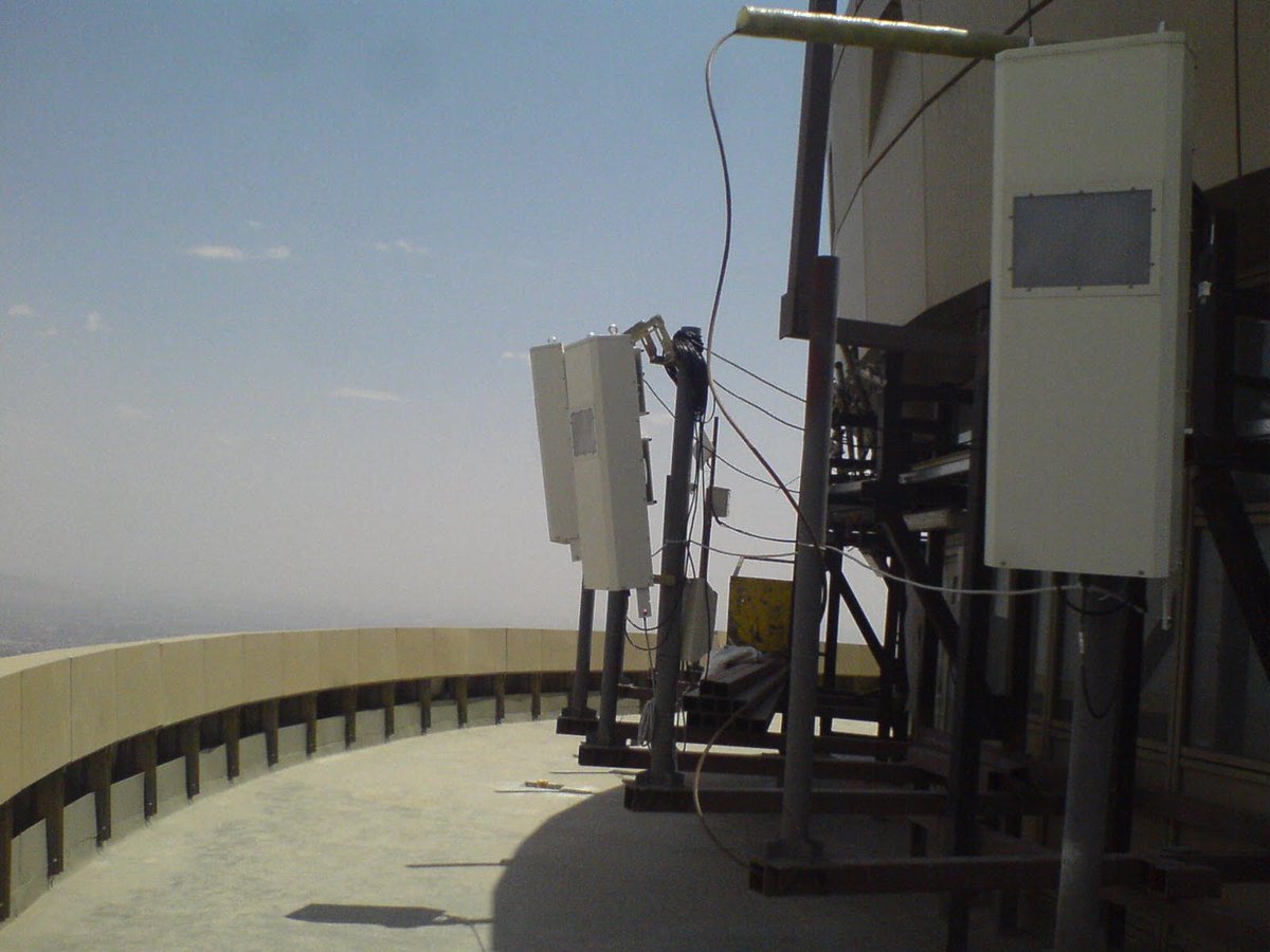 ayatsubzero's tweet photo. And if you wonder where these jamming signals are coming from, one place to look is Milad Tower, the tallest tower in the city, which has a long history of jamming devices being installed there. For example, these are IRGC-linked Saberin's "Raad" jammers installed on the tower: https://t.co/c7ephmRLWE