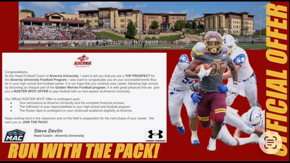 IraholaNicolas's tweet image. After a great conversation with @CoachJWaters_  I’m blessed to receive my 4th offer from @AlverniaFB 

#AGTG 

@MrCoachHolland @CoachMeneghini @coach_benavides @MVMajorFootball @Coachdomo_MVfB