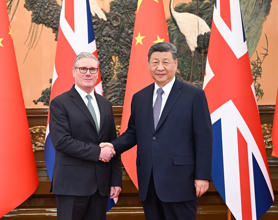 PDChina's tweet photo. China will never pose a threat to other countries no matter how it grows and develops, said Chinese President Xi Jinping in his meeting with visiting British Prime Minister Keir Starmer in Beijing on Thursday.  

Emphasizing China's commitment to peaceful development, Xi said that China has never initiated a war, nor occupied an inch of foreign land.