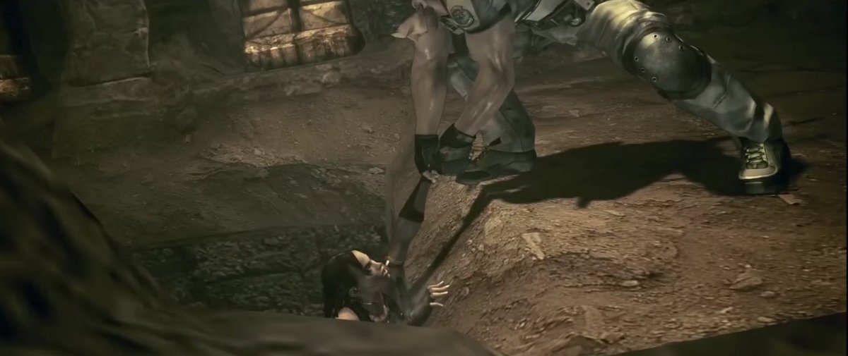 RacconSurvivor's tweet image. One of those funny yet thoughtful details in RE5 is that during the trap section, Sheva drops into a much deeper squat to brace herself when pulling Chris due to their weight gap. Also in Chris' scene, they reach the gate faster since he pulls her up slightly quicker. #REBHFun