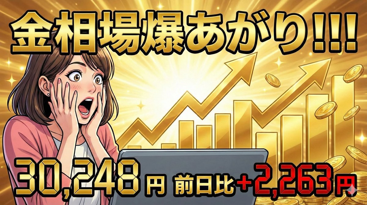 今日の金相場どうした?バグってるの!? 午前中でもすごいと思ってたのに! まさかの3万円超え💰