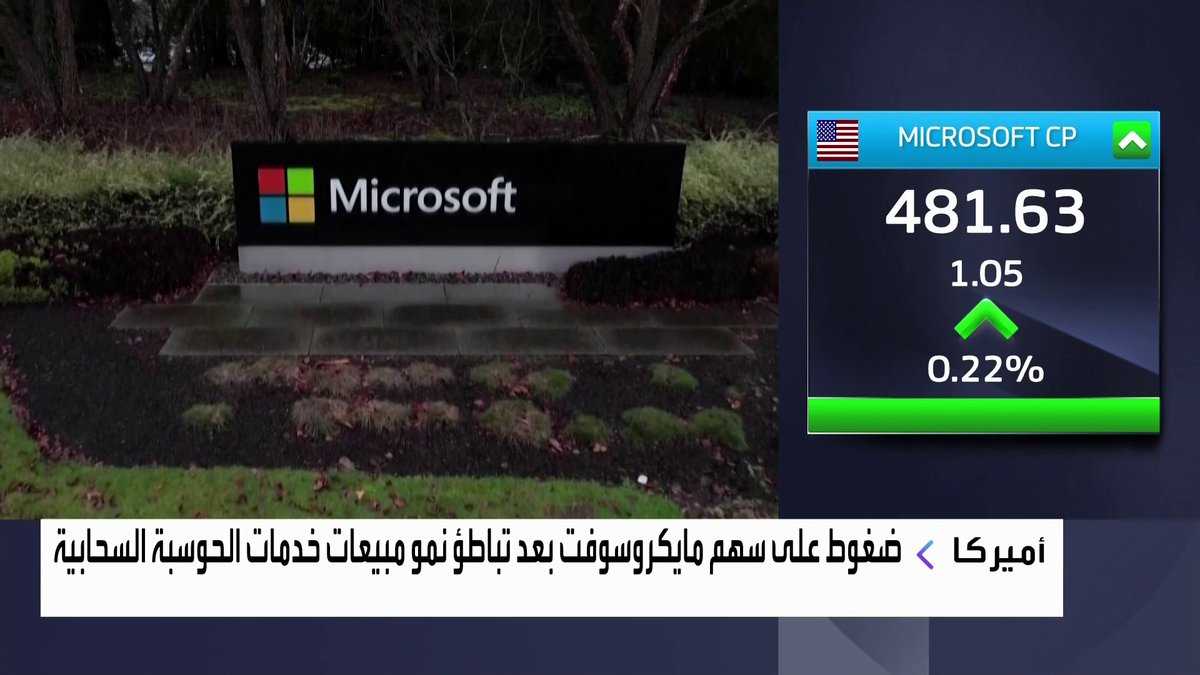 ضغوط على سهم مايكروسوفت بعد تباطؤ نمو مبيعات خدمات الحوسبة السحابية افتتاح الأسواق _Business 