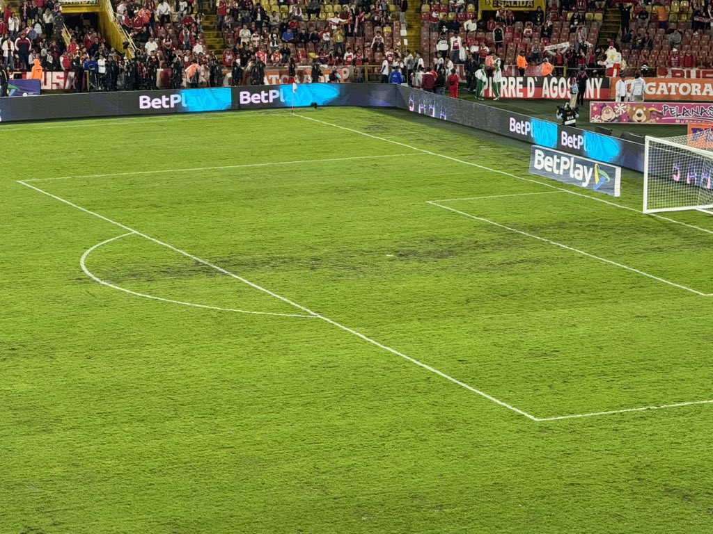 “La cancha nos juega en contra porque Mafla se resbala (…) No quiero buscar excusas en eso. Sí me hubiera gustado jugar en un escenario que estuviera normal, eso sí”.

🗣️ Pablo Repetto 🇺🇾, DT de <a href="/SantaFe/">Independiente Santa Fe</a> 🇮🇩, sobre el estado del terreno de juego de El Campín 🏟️

📷 <a href="/CarlosAfutbol/">Carlos Andres Alvarez Z.</a>