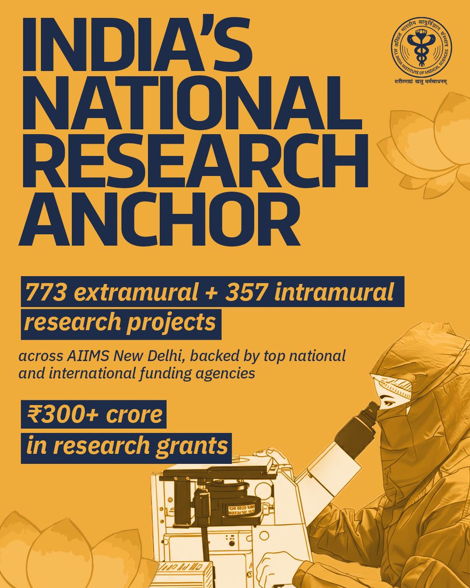 We all know AIIMS for its doctors and patient care, but did you know it is also a powerhouse of health research?

This Research Day (29-30 Jan), we celebrate the science, the people, and the impact shaping today.

#AlIMSResearchDay