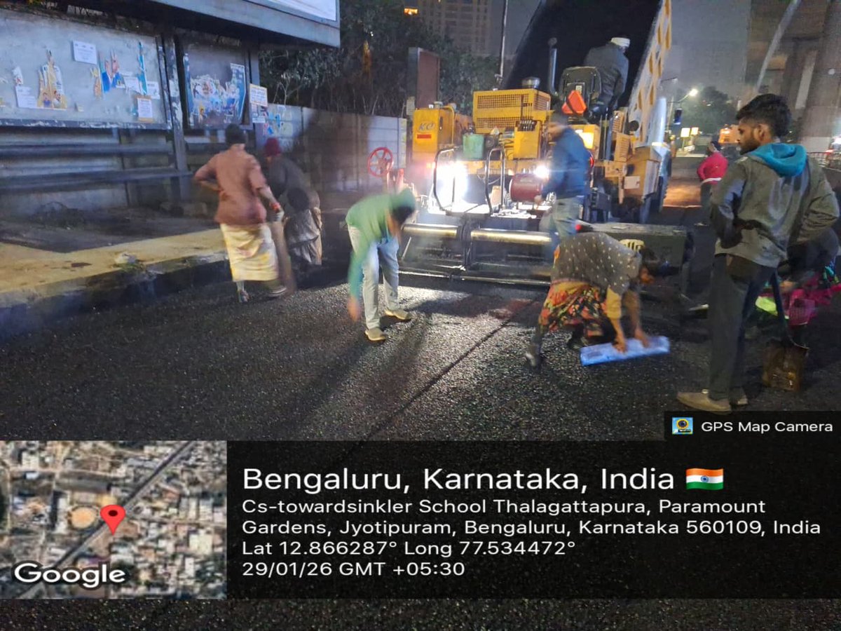 GBA_office's tweet photo. 🚧 SMA Laying Update | BSMILE Project
Stone Mastic Asphalt (SMA) laying in progress at Kanakapura Main Road, Thalaghattapura, under HDC.
Strengthening road infrastructure to ensure smoother and more durable commuting for citizens.
#BSMILE #GreaterBengaluruAuthority #RoadDevelopment #UrbanInfrastructure #bengaluru
@DKShivakumar