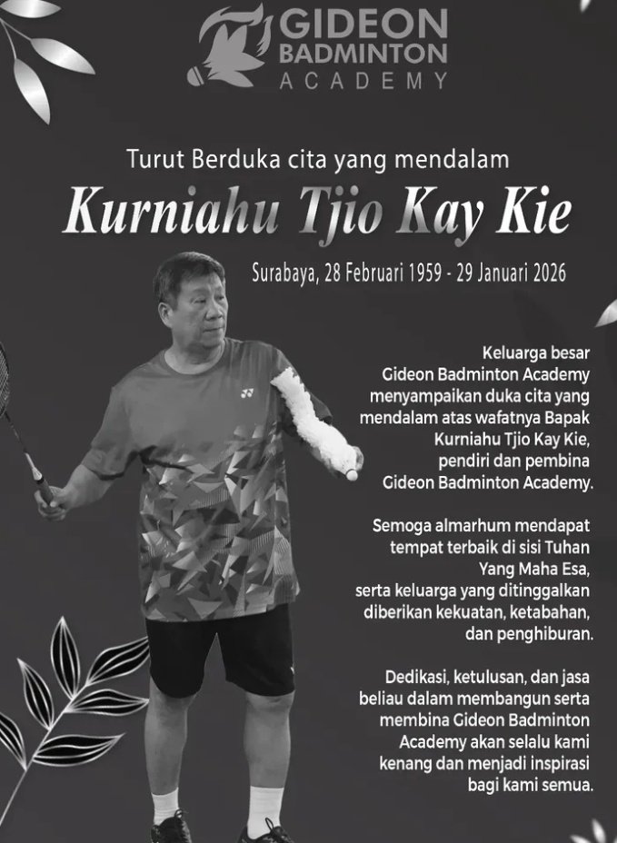 Turut berbelasungkawa atas berpulangnya Coach Kurniahu, Ayahanda dr Marcus Fernaldi Gideon. Pelatih yg punya dedikasi tinggi untuk Bulu Tangkis Indonesia, dr sejak dulu melatih di PB Tangkas dan hingga akhirnya mendirikan Gideon Badminton Academy. RIP. 🙏