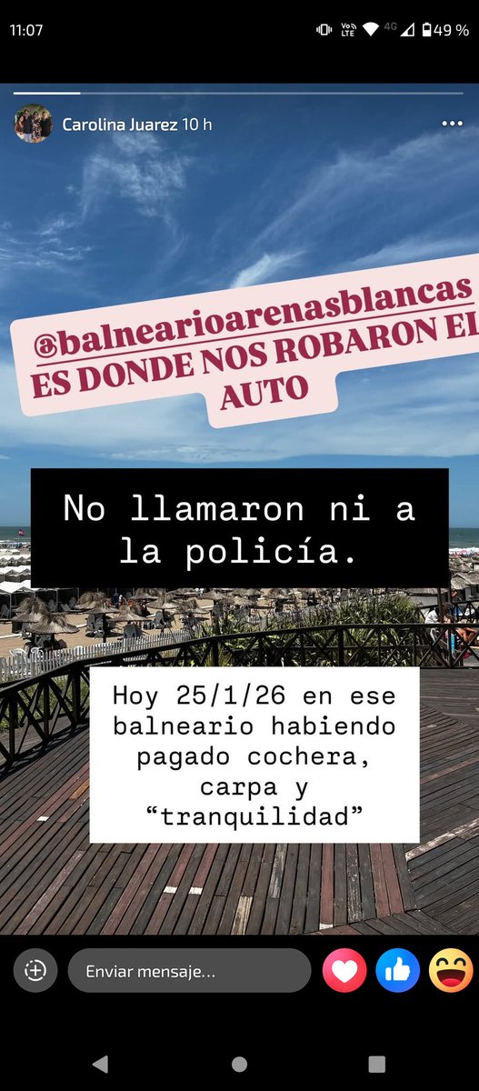 nadiandreis's tweet photo. @mauroszeta A mí amiga el domingo 25/01 en Punta Mogotes en el @balnearioarenasblancas pagando carpa y cochera le robaron el auto,  los mismos del balneario ni se molestaron en hacer la denuncia. https://t.co/T9MVV4Vd9b