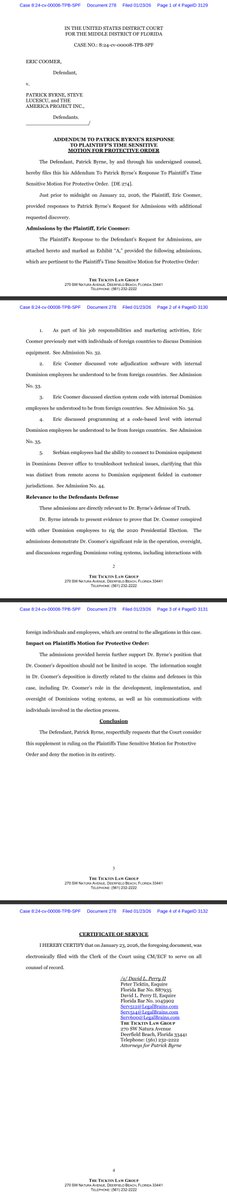 I read an article today about Eric Coomer's court admissions in Case 8:24-cv-00008-TPB-SPF (M.D. Fla.) - Commer v. Byrne - This is the guy from Dominion! - A conclusion from the actual documents that may be AI but i did read them online!  hard to find for some reason!  Foreign