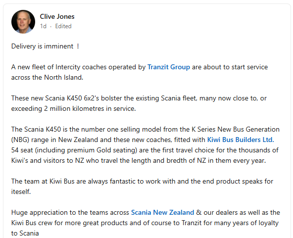 NZTransitBuzz's tweet image. #BusNews: Tranzit Group are preparing to welcome a fleet of new Intercity coaches into service across the North Island.

The new coaches are Scania K450's and were fitted out by Kiwi Bus Builders.