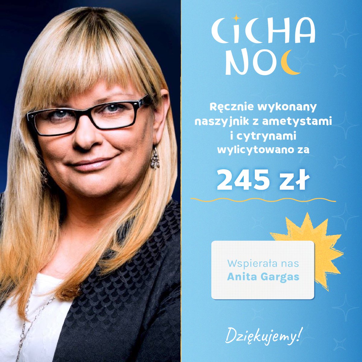 🤍 Dziękujemy za zaangażowanie! 🤍

Naszyjnik przekazany na aukcję charytatywną przez Anitę Gargas został wylicytowany za 245 zł 🙌✨
Serdecznie dziękujemy zarówno Darczyńczyni za przekazanie przedmiotu, jak i Zwycięzcy aukcji za udział i wsparcie naszej inicjatywy.

Każda taka