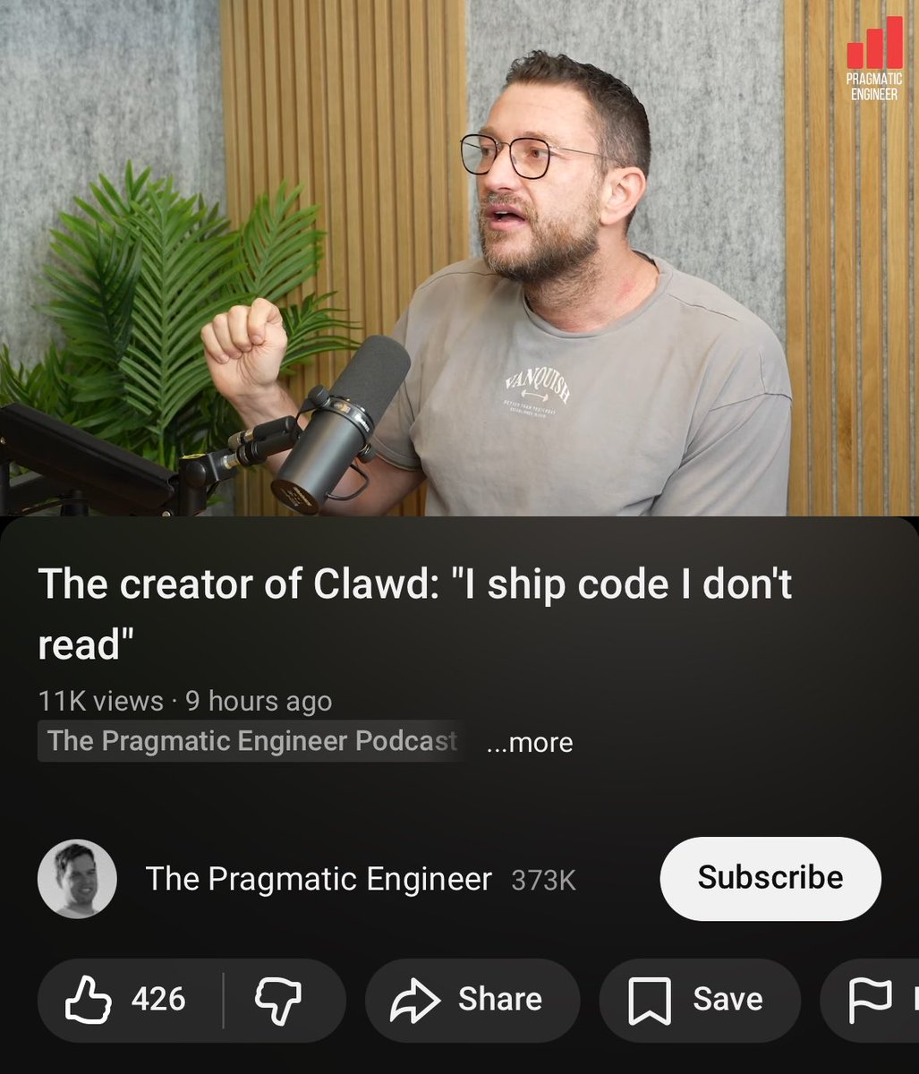this 2 hour interview with Peter Steinberger (clawd) is a must-watch and i’m not even kidding. he explains his process, how he codes with AI, even advice for new grads.
> he ships without checking the code
> uses 5-10 agents in parallel
> not vibe coding, “agentic engineering”
>