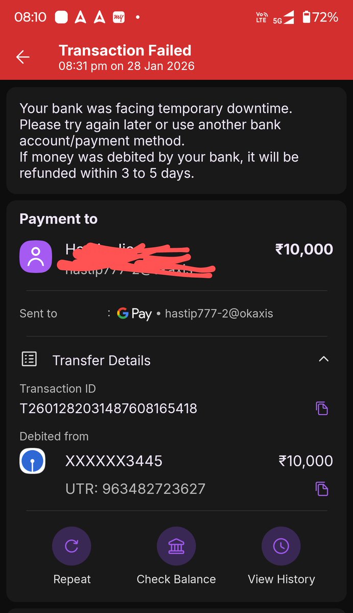 SushilNnn's tweet photo. @PhonePe kindly look in the failed transaction and requesting you to please refund as early as possible . https://t.co/0pwINTSsy8