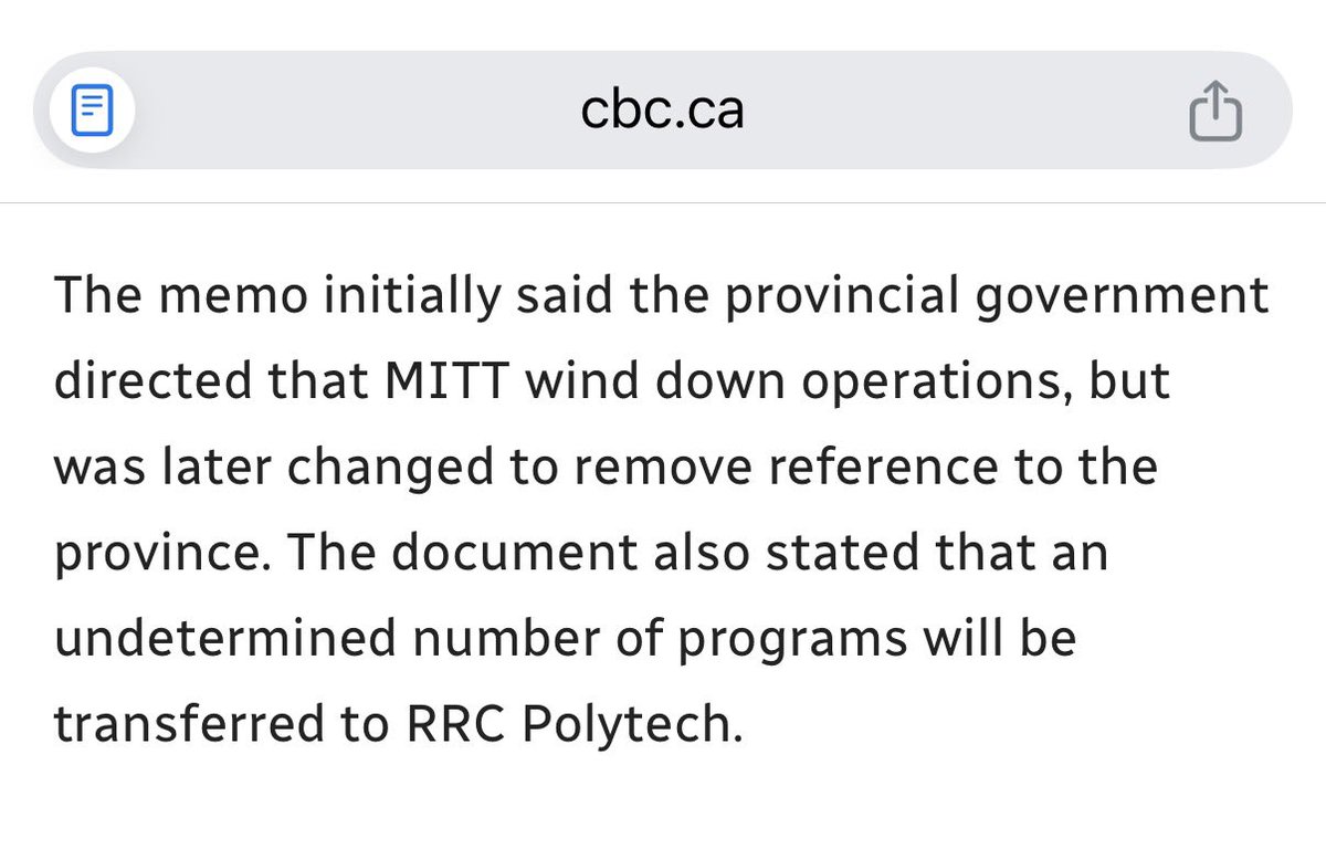 obbykhan60's tweet photo. Instead of taking accountability for shutting down a skilled trades school, the NDP government has now forced the school to rewrite their memo.

MITT’s original memo said “The Province of Manitoba has decided that MITT will wind down operations…”

Kinew can’t hide from his failures forever.