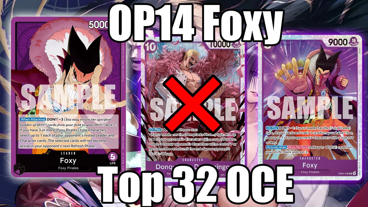 Huge s/o to .<a href="/trivialcomedy/">Ernest Su</a> for making this possible and s/o Jerm for agreeing to do the video 

Got to chat with the OP14 OCE T32 Foxy about his deck list, matchups and what lead him to play Foxy for this event 

Buckle up 

youtu.be/vbqc_HwDeHo