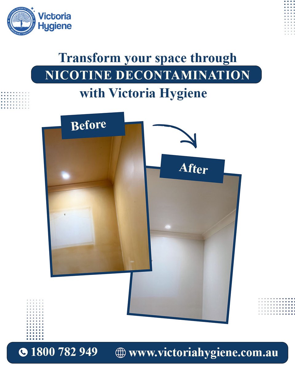 Before &amp; After: Nicotine Decontamination 

Years of nicotine build-up left this property stained and odorous.
After our specialised treatment, surfaces are clean, bright, and odour-free.

#NicotineDecontamination #PropertyRestoration #BeforeAndAfter #VictoriaHygiene #Melbourne