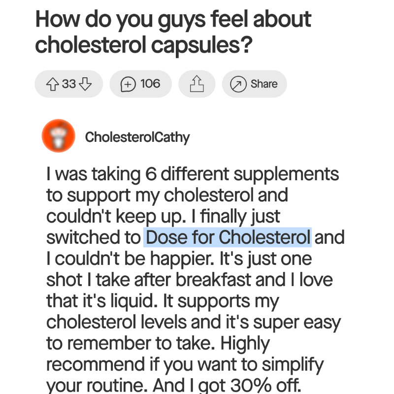 dosedaily_co's tweet photo. Stop Taking a Handful of Capsules for Cholesterol. How to Support Cholesterol Before it's a Concern.