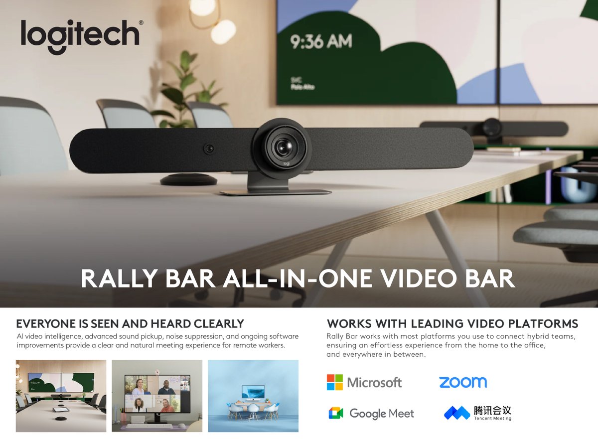 Level up your meetings with the <a href="/Logitech/">Logitech</a> Rally Bar.

Designed for medium-to-large rooms, this all-in-one bar delivers: 
4K Video | Room-filling Audio | AI Auto-framing

Works with Teams, Zoom &amp; Google Meet.

#Logitech #RallyBar #HybridWork #VideoConferencing #ASBIS