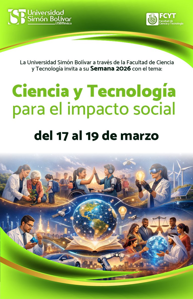 ¡Aparta la fecha! FUMEC participará en la Semana de Ciencia y Tecnología 2026.
📅 Fecha: 17 de marzo de 2026
🕤 Hora: 09:30 h
📍 Sede: Facultad de Ciencia y Tecnología de la Universidad Simón Bolívar, CDMX
 usb.edu.mx/quimicofarmace…