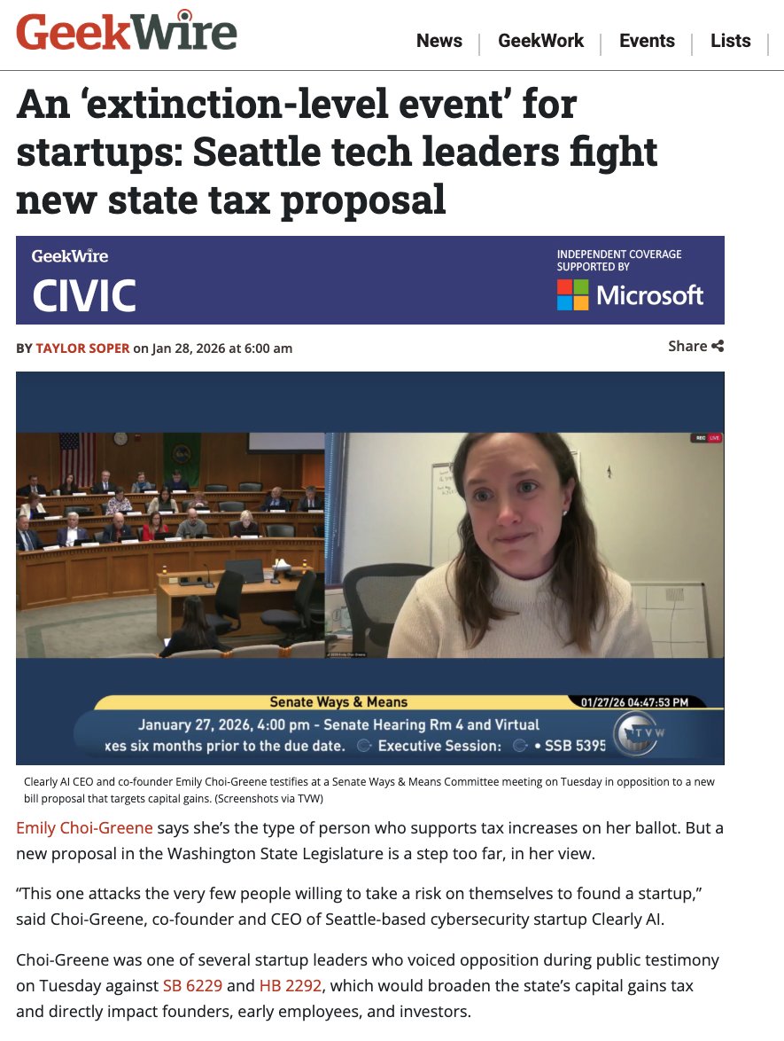 It's good to finally see Seattle's tech community engaging with WA's legislature on the disastrous, anti-business policies they continue to propose, but unfortunately the hour is late and advocacy is probably too little to make a difference.

When the illegal and unconstitutional