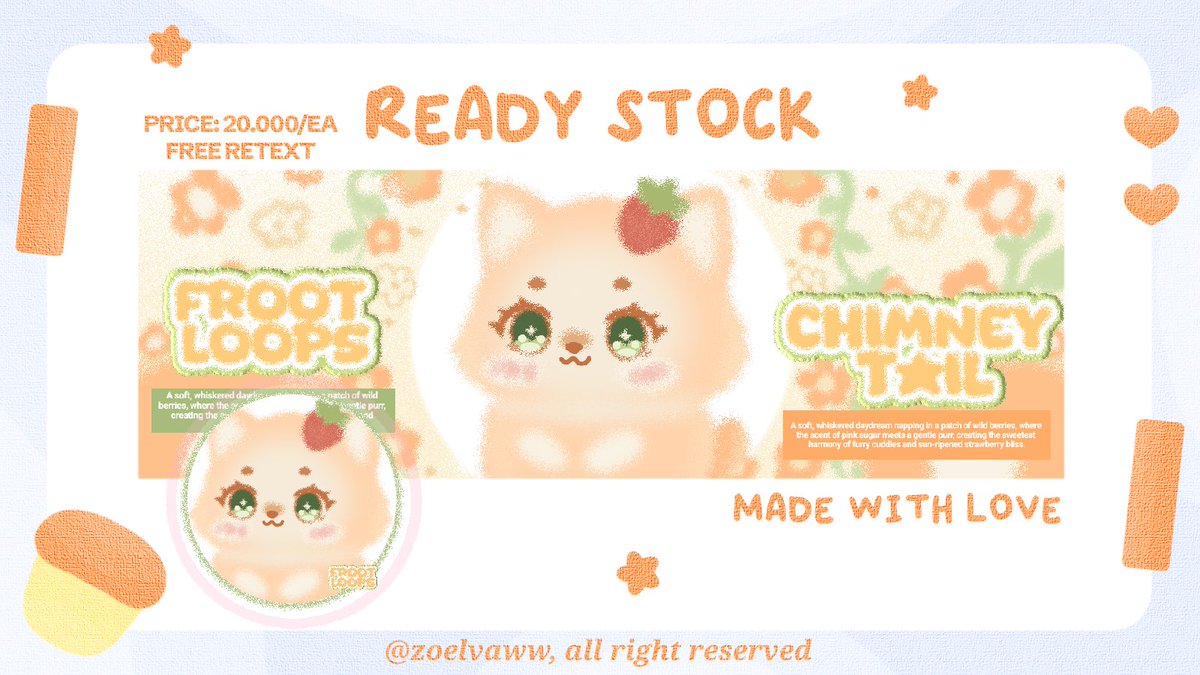 zoywen's tweet image. help rt, thanks! 🩷

۰ ۪۪۫۫ · 🍥🥢 hii aku ada 8 layout ready stock chibi kucing &amp;amp; buah. harganya only 20k/ea free retext all teks. yuk jajan♡ #zonauang