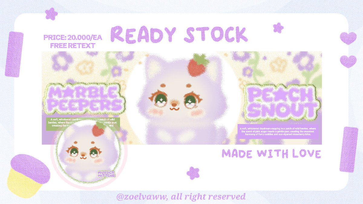 zoywen's tweet image. help rt, thanks! 🩷

۰ ۪۪۫۫ · 🍥🥢 hii aku ada 8 layout ready stock chibi kucing &amp;amp; buah. harganya only 20k/ea free retext all teks. yuk jajan♡ #zonauang