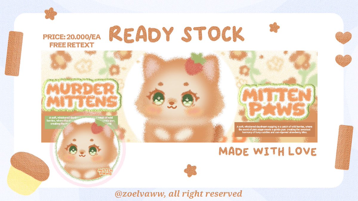 zoywen's tweet image. help rt, thanks! 🩷

۰ ۪۪۫۫ · 🍥🥢 hii aku ada 8 layout ready stock chibi kucing &amp;amp; buah. harganya only 20k/ea free retext all teks. yuk jajan♡ #zonauang