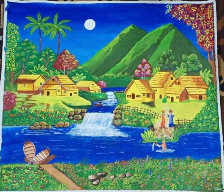 dvysng's tweet photo. Art of the Day! "village scenery painting". Buy at: https://t.co/IPzobd1e9E https://t.co/zc5SHzhCOK