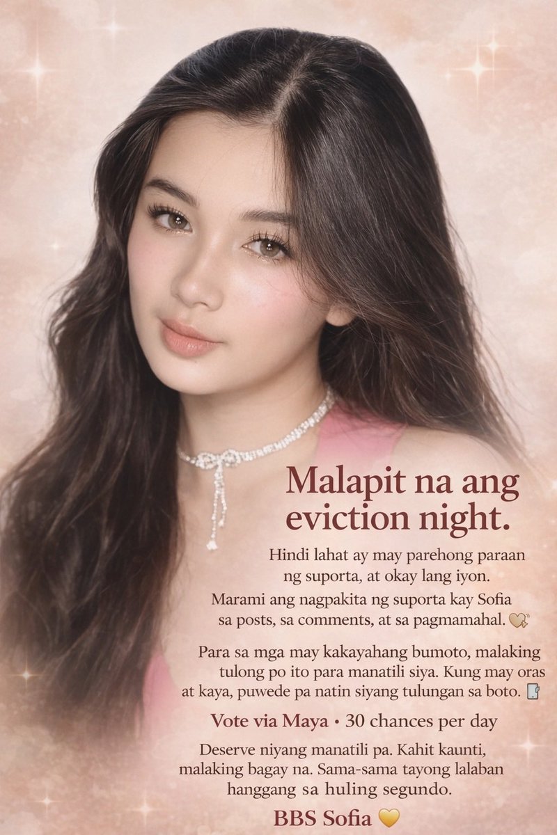 teamsofiapofc's tweet photo. Let’s save Sofia Pablo! Our own kind of BIG WINNER! 💜

BBS SOFIA
BBS SOFIA

#SofiaPablo | Sofia Pablo https://t.co/VxgGKufuV2