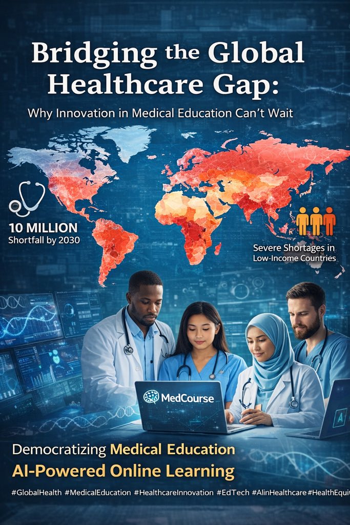 MedcourseAI's tweet image. **Bridging the Global Healthcare Gap: Why Medical Education Innovation Can't Wait**

The numbers are staggering. According to the World Health Organization, we're facing a projected shortfall of 10 million healthcare workers globally by 2030, with the burden falling…