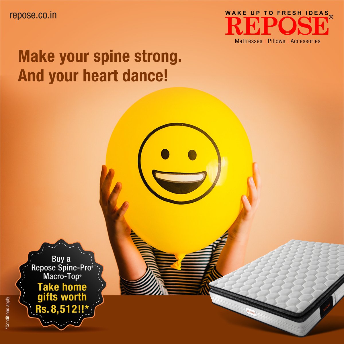 ReposeWorld's tweet image. Repose SpinePro Macro Top comes with Copper Infused Memory Foam and pocketed springs, to keep your back supported and sturdy all night. But for your special joy, we’ve thrown in the season’s finest gifts too!

For Details:7397709991

#Mattress #SpringMattress