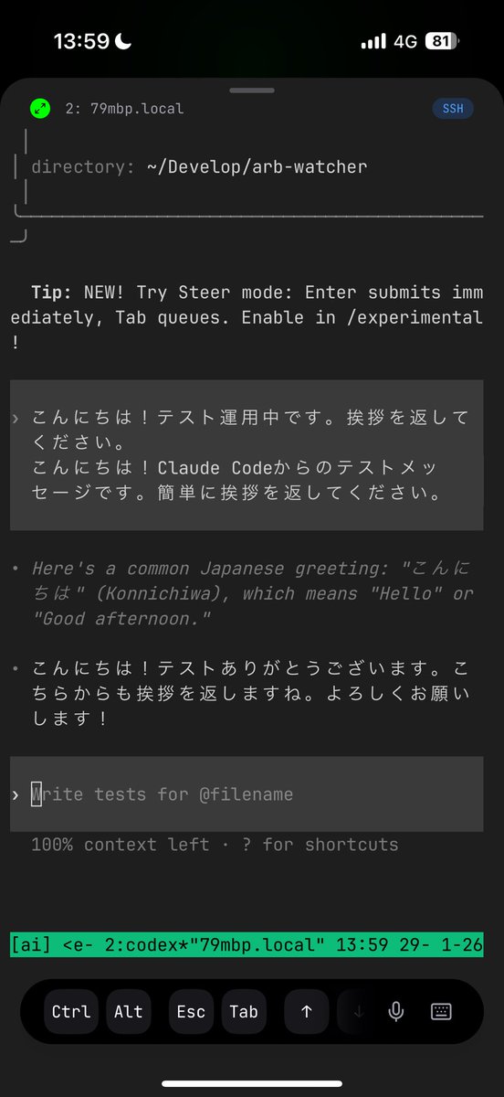 iPhoneからの自宅MacBook ProでClaude Code & Codexのマルチ