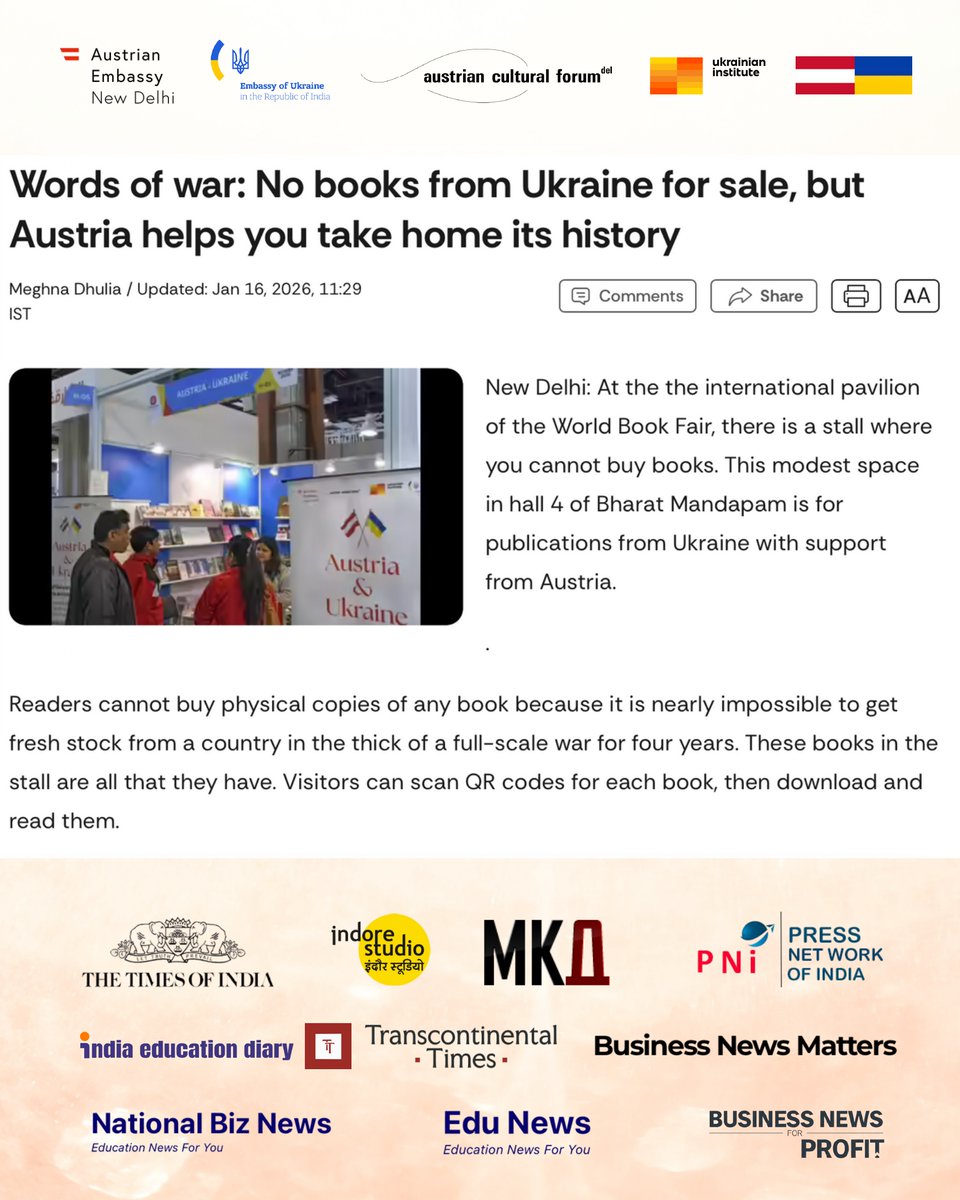 AustriaUkraine's tweet photo. Press &amp; media coverage by (sources social media accounts) for our flagship project 2025-2026 “ Austrian Ukrainian cultural Corporation”
PART 2
@UA_Institute
@UkrembInd
@JaipurLitFest
@AustriainIndia https://t.co/H1T1RwT49h