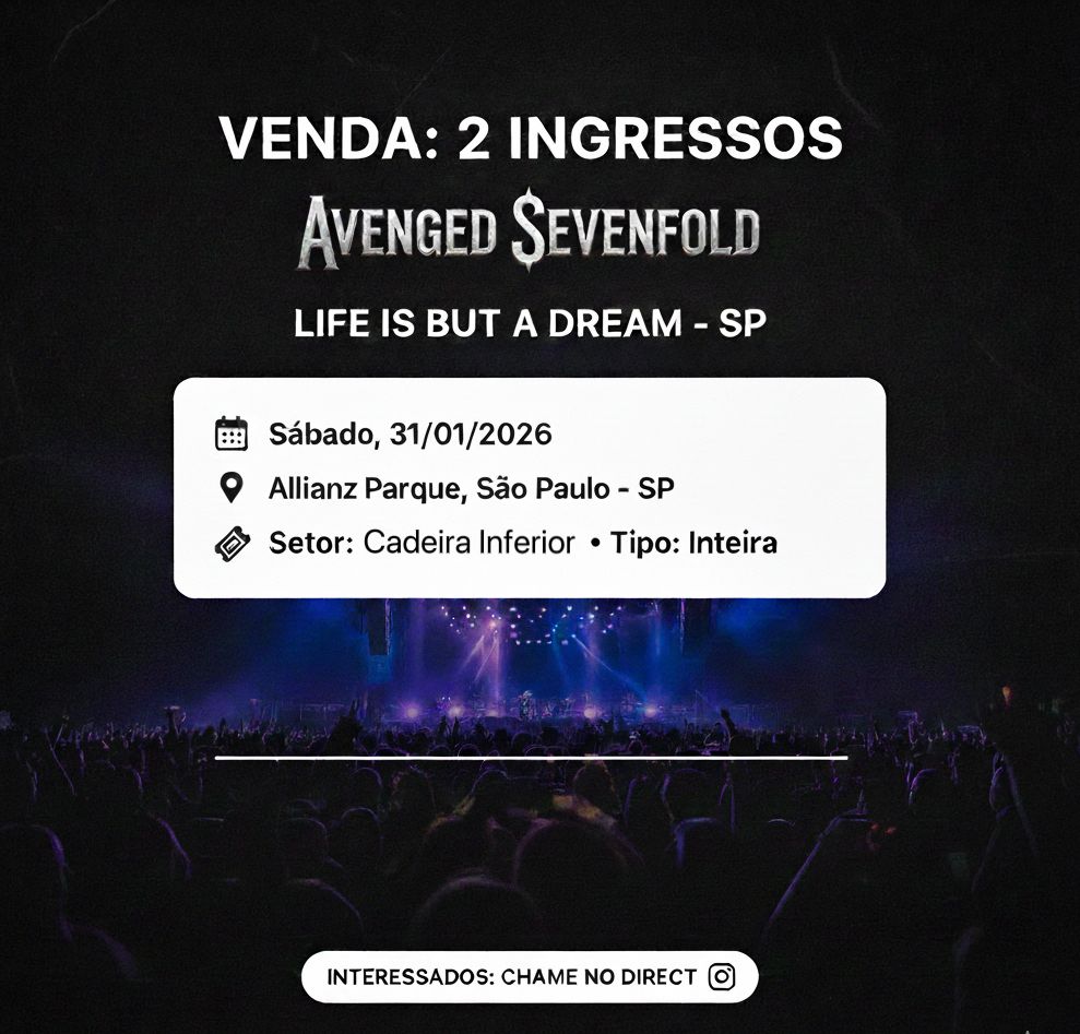 kahpantoja_'s tweet photo. Estou vendendo dois ingressos pro show do Avenged Sevenfold em São Paulo no dia 31/01, baixei o valor pra R$ 350 cada.

Sem enrolação.

life IS but a dreams - SP
Allianz Parque
cadeira inferior https://t.co/h8LFs8aw1t
