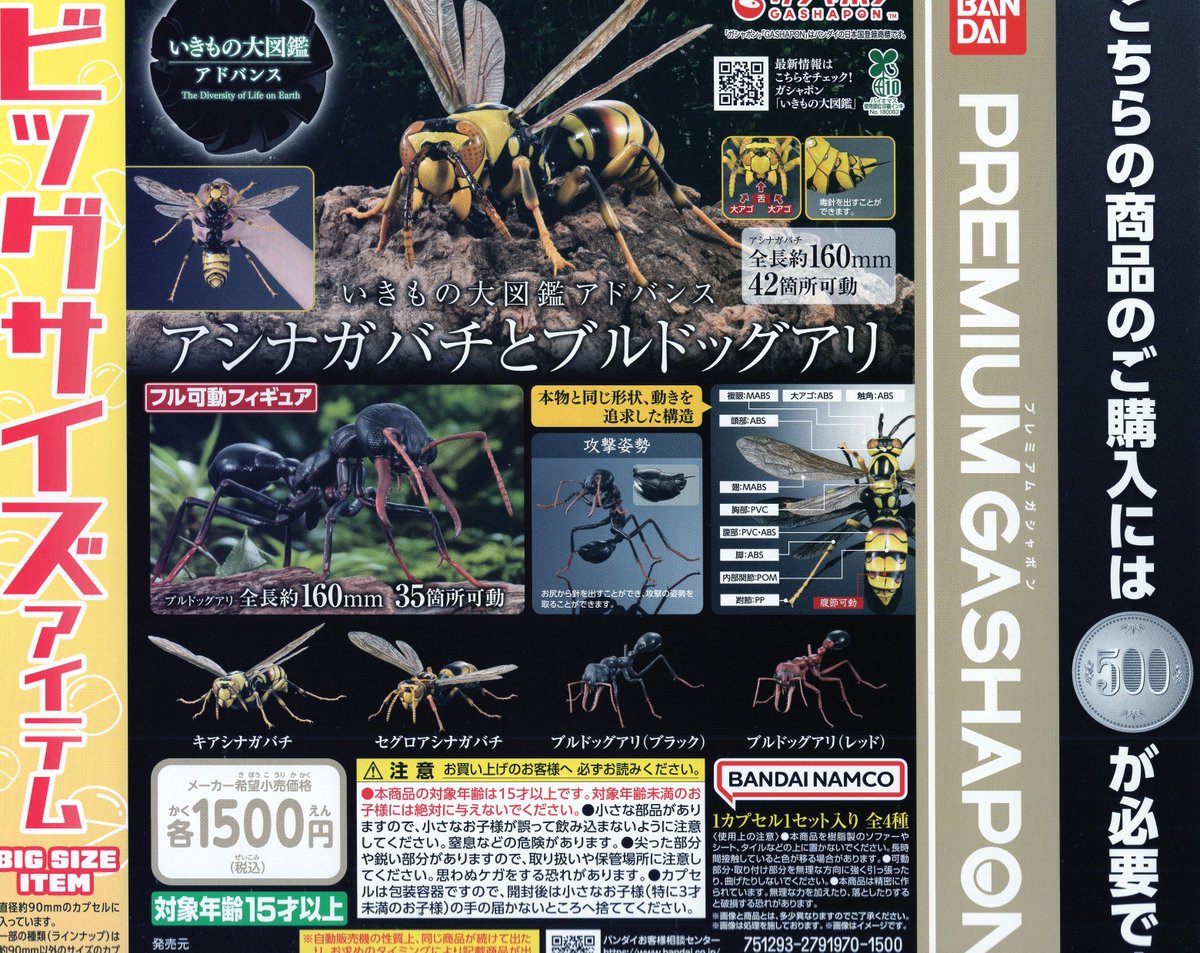 いきもの大図鑑アドバンス アシナガバチ ブルドッグアリ 4種セット