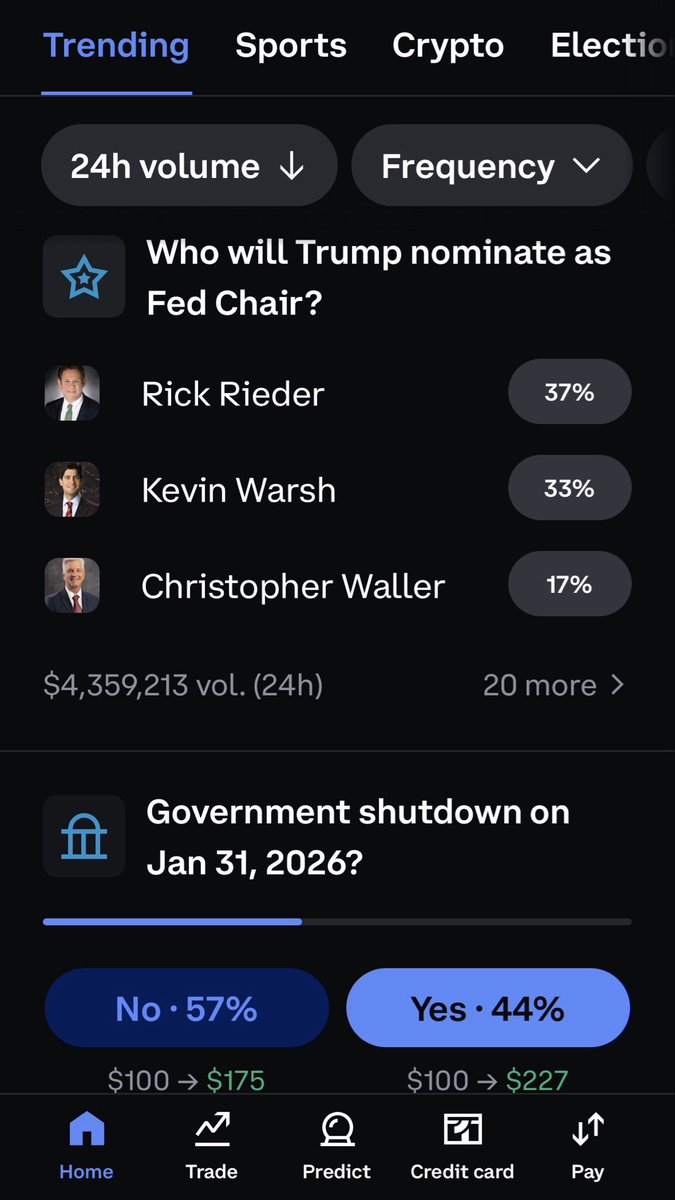 Just learned Coinbase is now offering prediction markets.