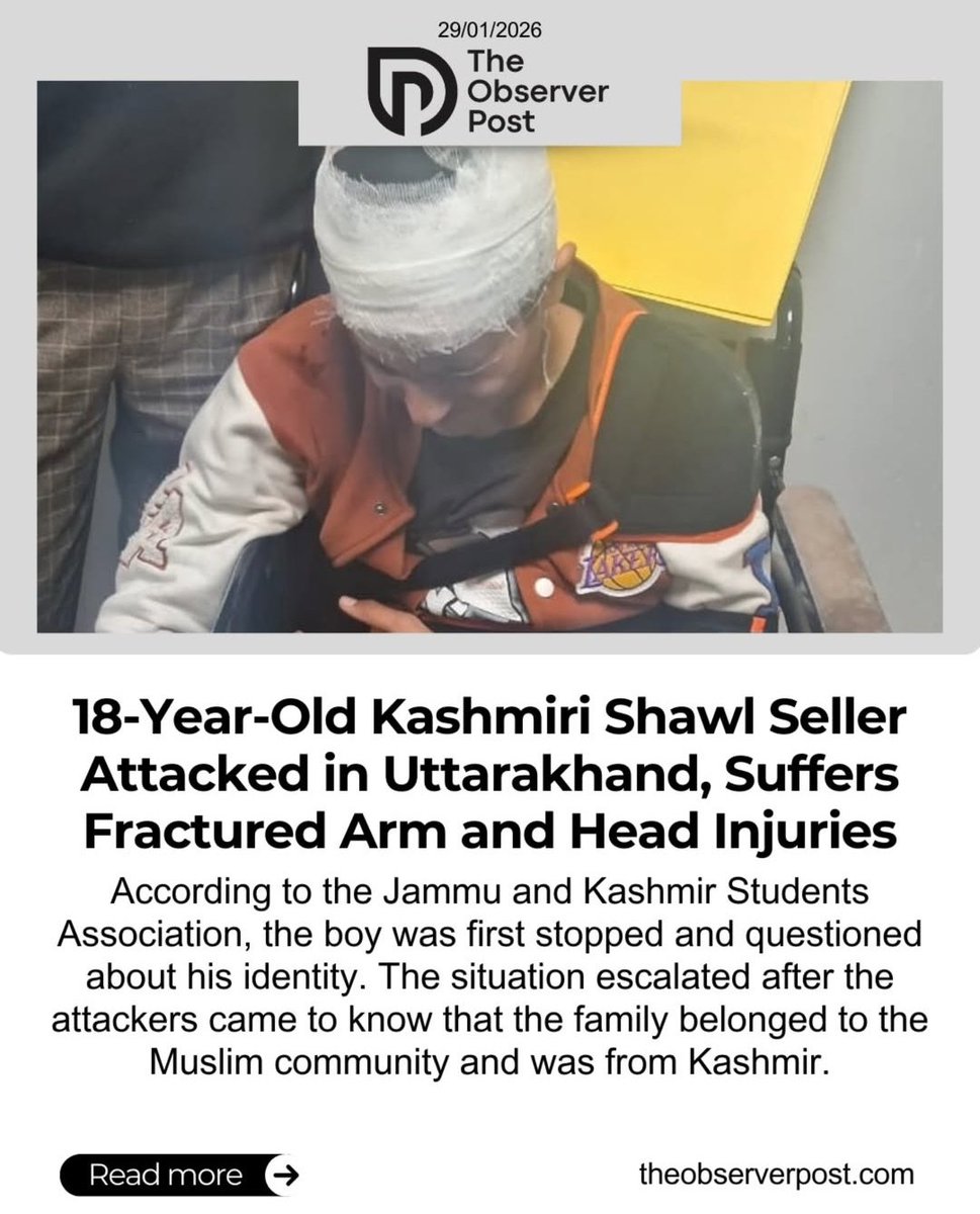 AlFarsi1201's tweet photo. Uttarakhand | Vikas Nagar

An 18-year-old Kashmiri Muslim boy selling shawls with his family was stopped, questioned about his identity, then brutally assaulted after his religion and origin were known.

This is how Hindutva mobs operate, they target the poor, the weak, and the unprotected.