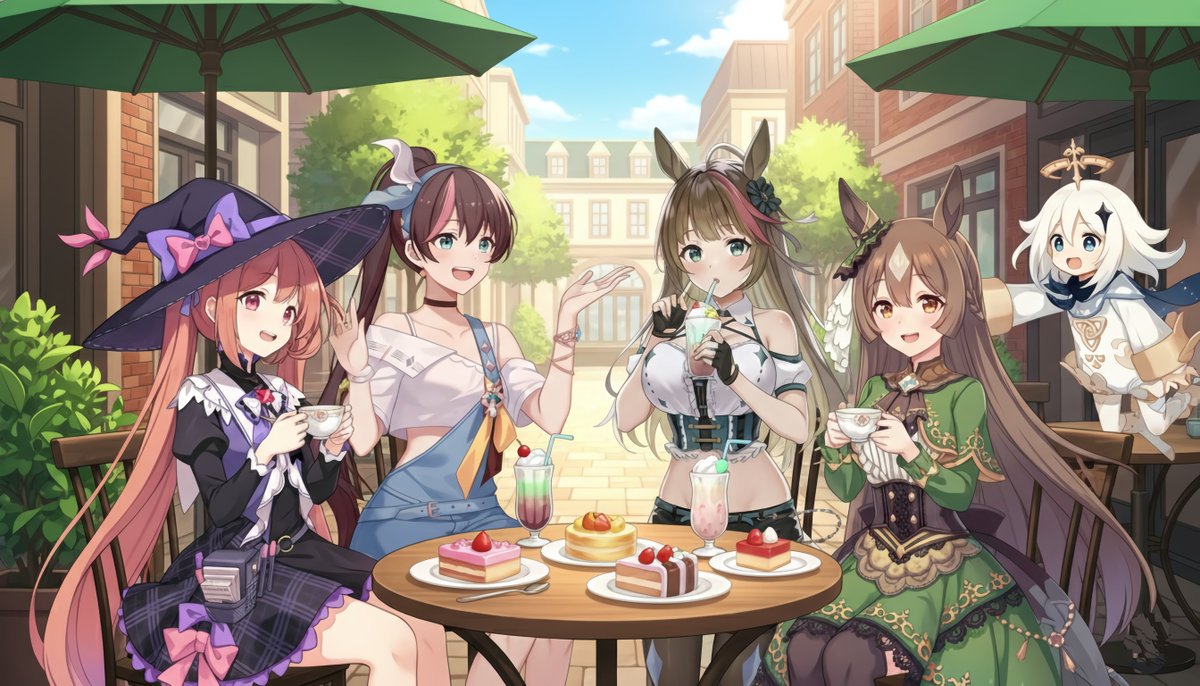 Gasterisation's tweet photo. Sakura Hayate, Satono Diamond, Paimon, Chika ono, and Mistique Reunion
#Genshinimpact 
#umamusume
#evertale
#Stellasora
#crazyones https://t.co/0TR6CJiDnq