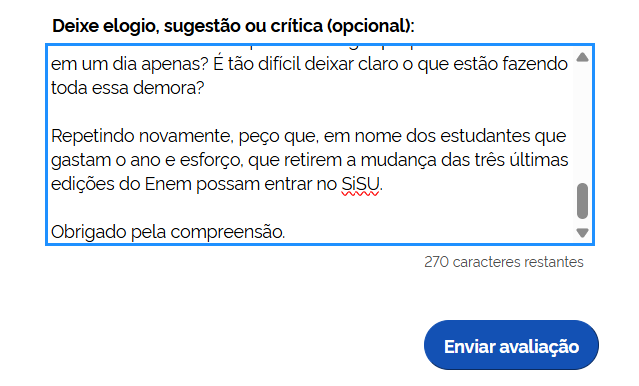 bagrilaus's tweet photo. Praticamente desabafei no feedback do Sisu kkkkk https://t.co/fxzeoleTB0