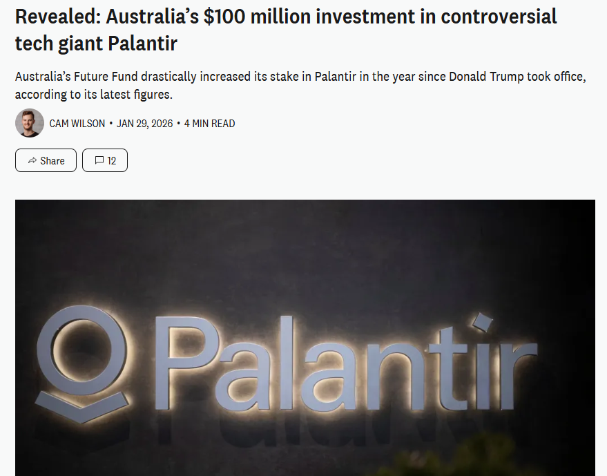 The Albanese Government has overseen INCREASES in the Future Fund's investments in Palantir since the genocide in Gaza started.