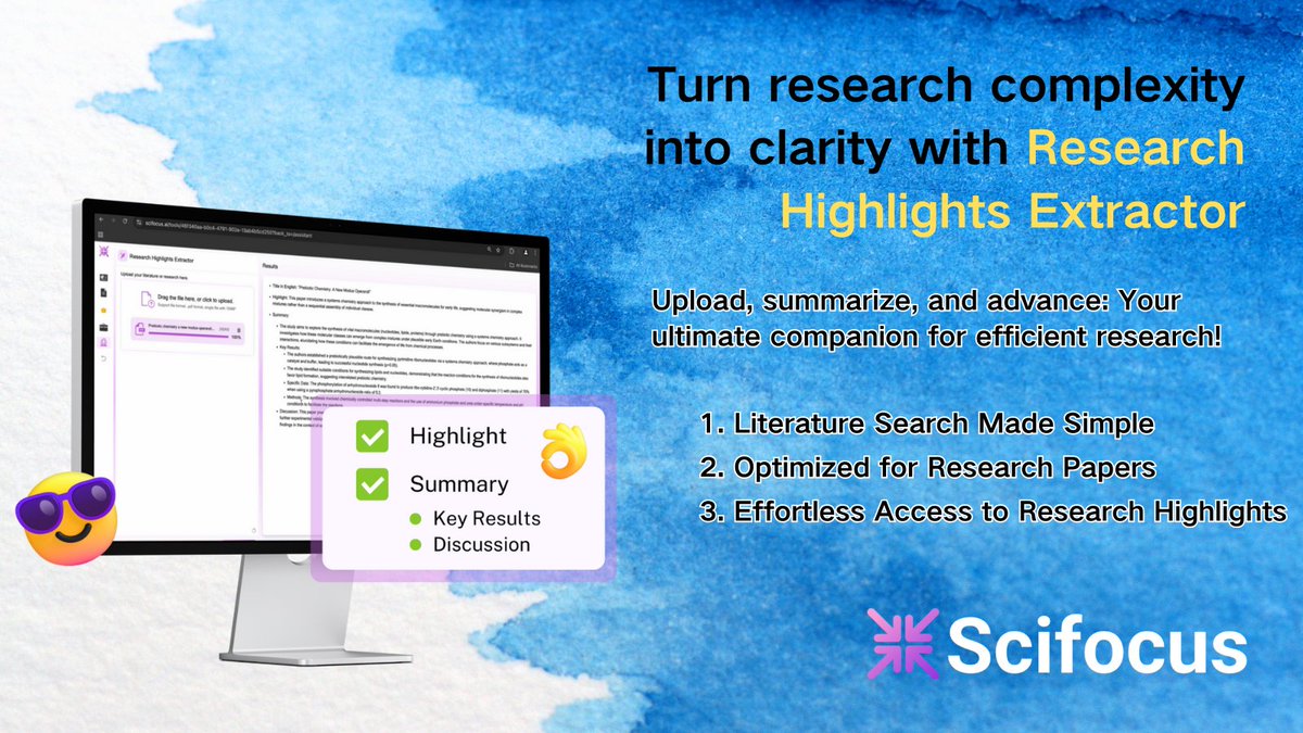 Cut through the clutter and get straight to the point.
Scifocus Research Highlights Extractor: scifocus.ai/trial/research…
Uses AI to pull key insights from your research—perfect for essays, papers, and literature reviews.
Work smarter, write faster.

#AcademicWriting #AIWriting