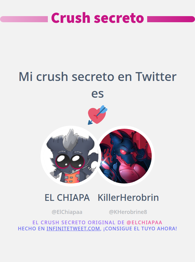 Mi crush secreto en Twitter es <a href="/KHerobrine8/">KillerHerobrine85</a>

➡️ infinitetweet.me/secret-crush?l…