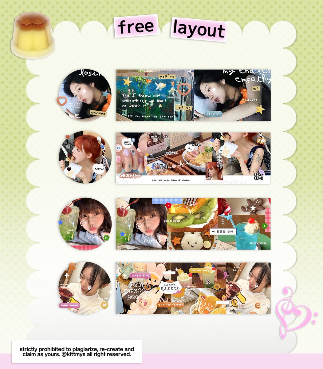 kittmys's tweet image. help RT thankyou! #zonauang 🧀

dalam rangka wisuda kak @thinkofpear 🎓🎉 akan ada 4 FREE LAYOUT by request yang akan dibagikan ⭐️ yuk ramaikan &amp;lt;3

🥦 by reply 
🕰️ sekarang - 21.00 wib 

info selengkapnya ada dibawah!